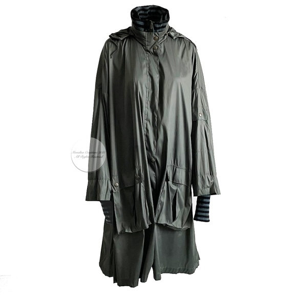 Sonia Rykiel Rain Coat Striped Wool Neck Cuffs HTF - Picture 1 of 14